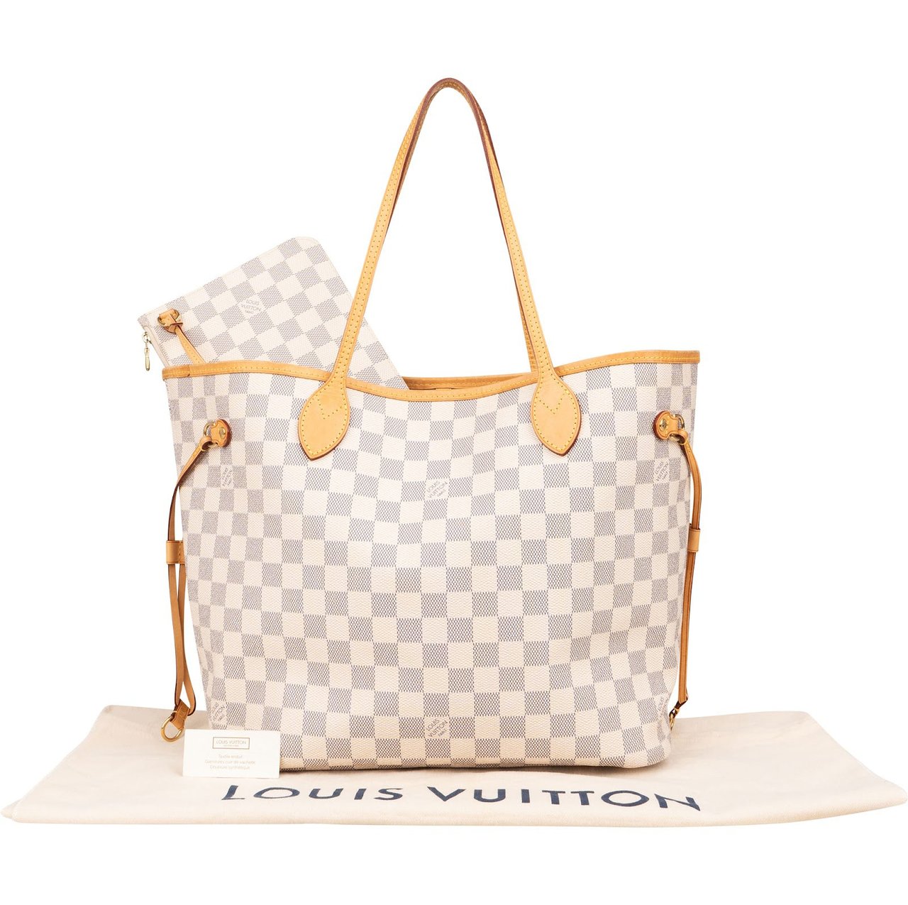 Louis Vuitton Monogram Damier Azur Canvas Neverfull MM Shoulder Bag Wit