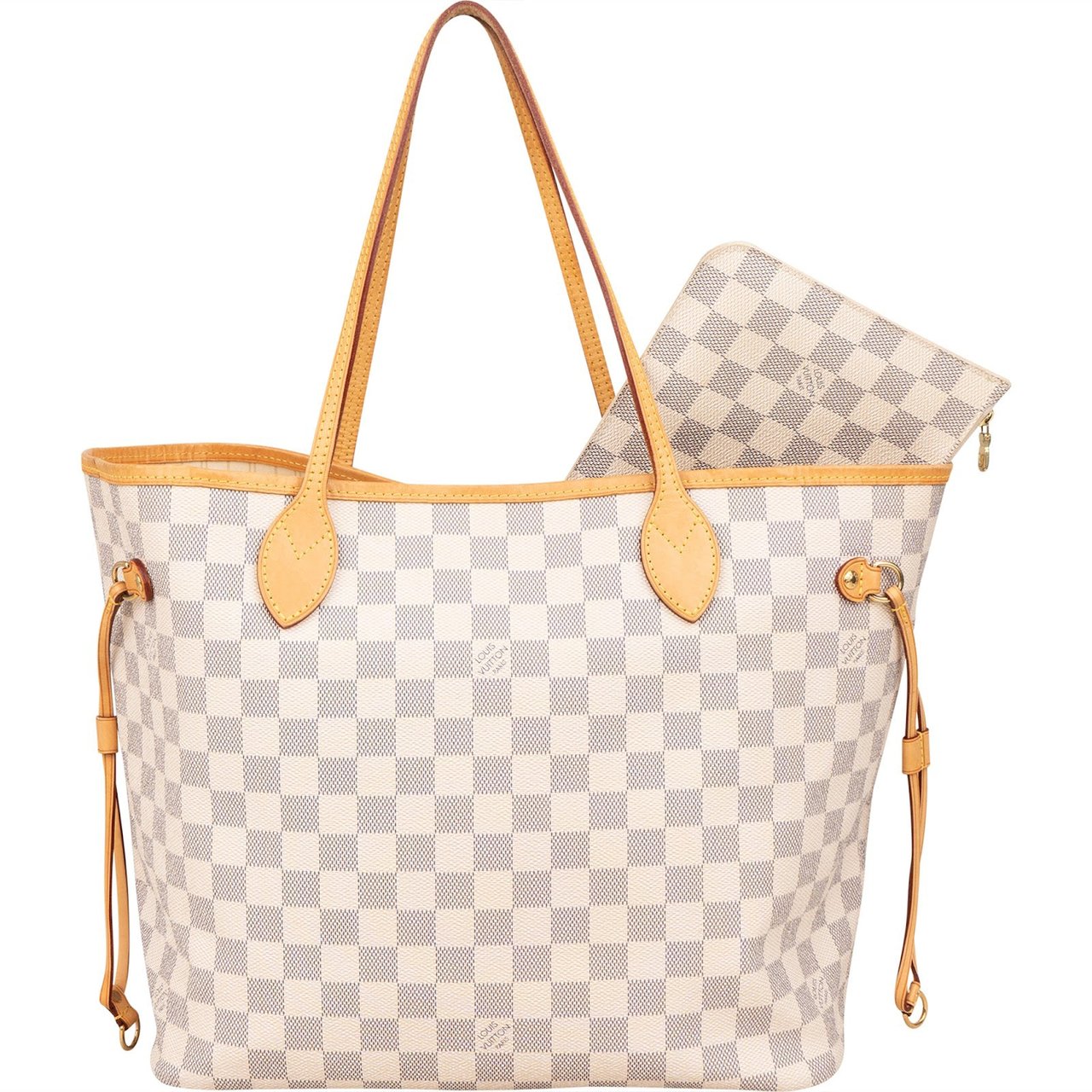 Louis Vuitton Monogram Damier Azur Canvas Neverfull MM Shoulder Bag Wit