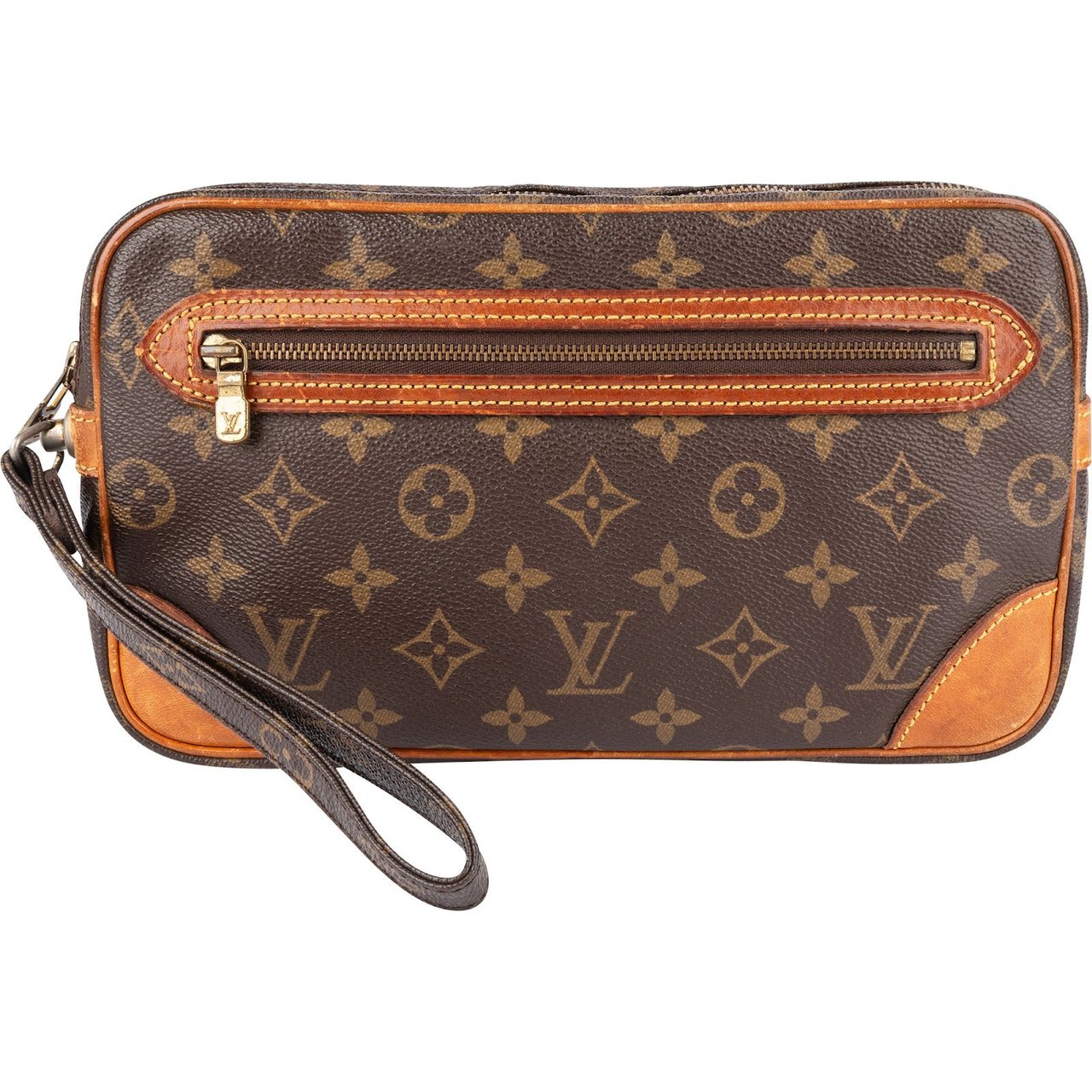 Louis Vuitton Louis Vuitton Monogram Canvas Pochette Dragonne Clutch Bruin