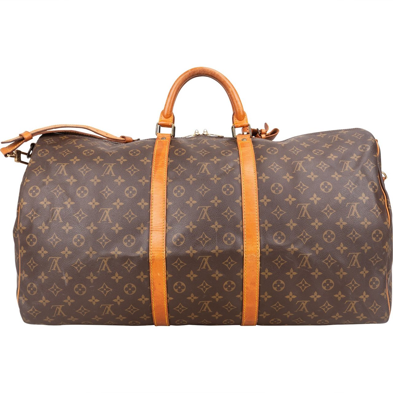 Louis Vuitton Monogram Canvas Keepall 60 Bandoulière Travel Bag Bruin