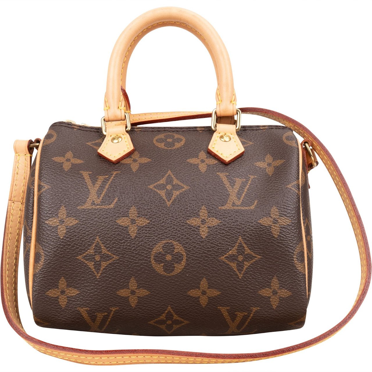 Louis Vuitton Louis Vuitton Monogram Canvas Nano Speedy Crossbody Handbag Bruin