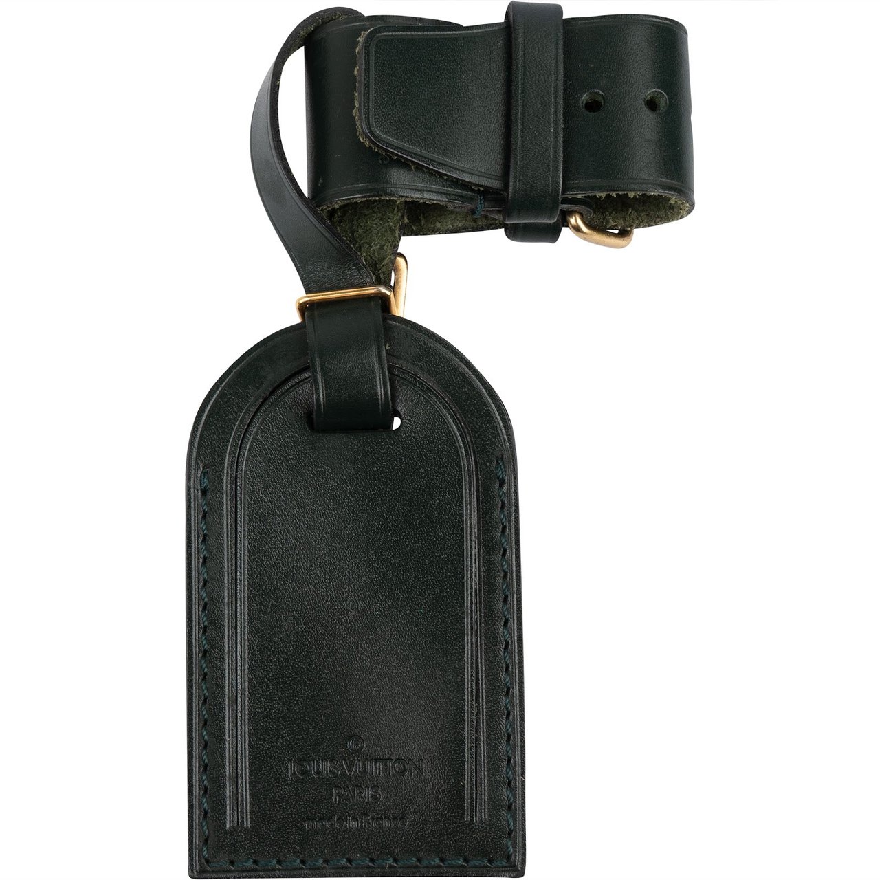 Louis Vuitton Louis Vuitton Dark Green Leather Luggage Tag Set Donkergroen