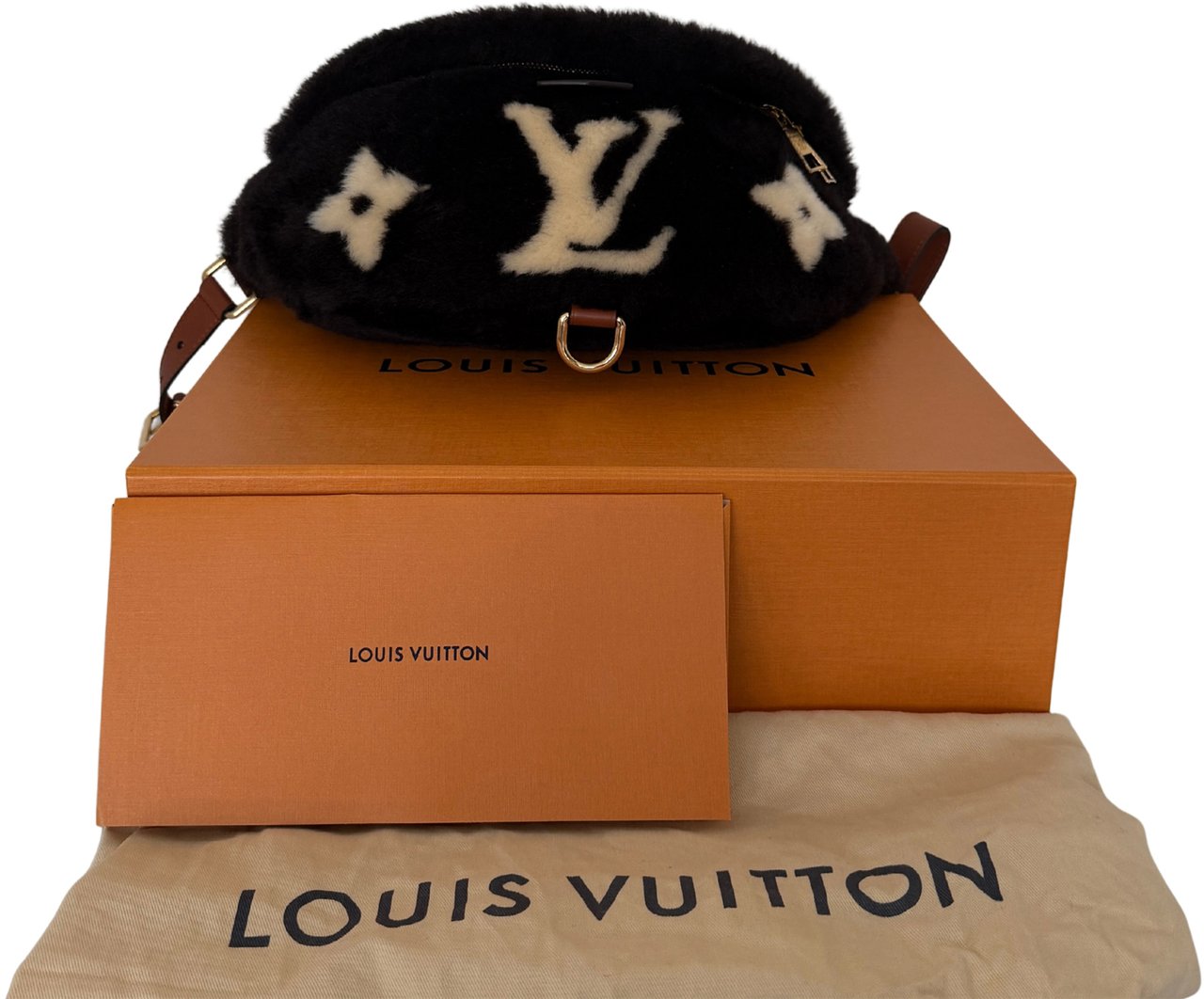 Louis Vuitton Shearling Monogram Bumbag Chocolate Cream Full Set Bruin