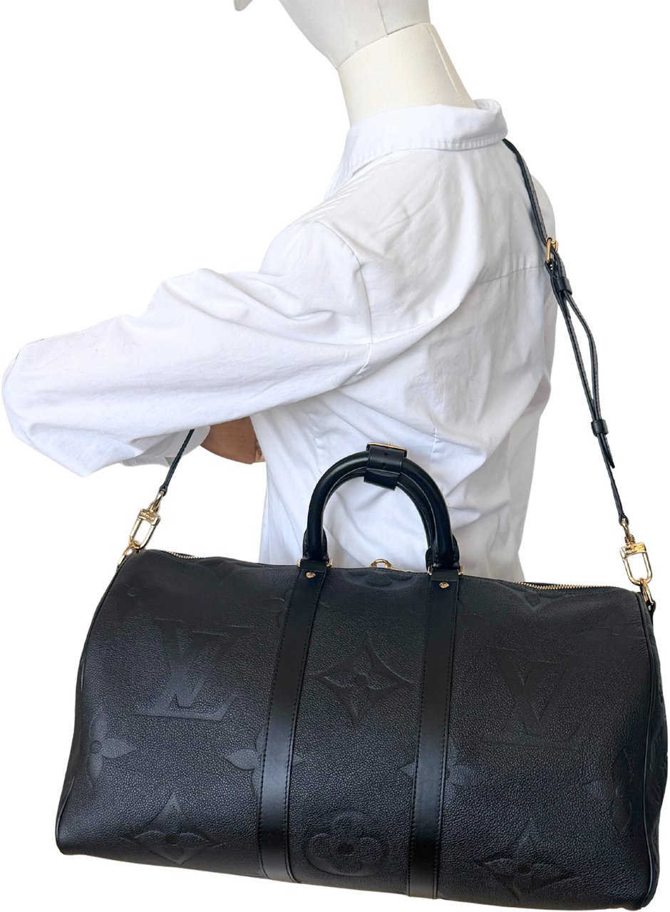 Louis Vuitton Louis Vuitton Keepall 45 Bandouliere Empreinte Giant Leather black Zwart