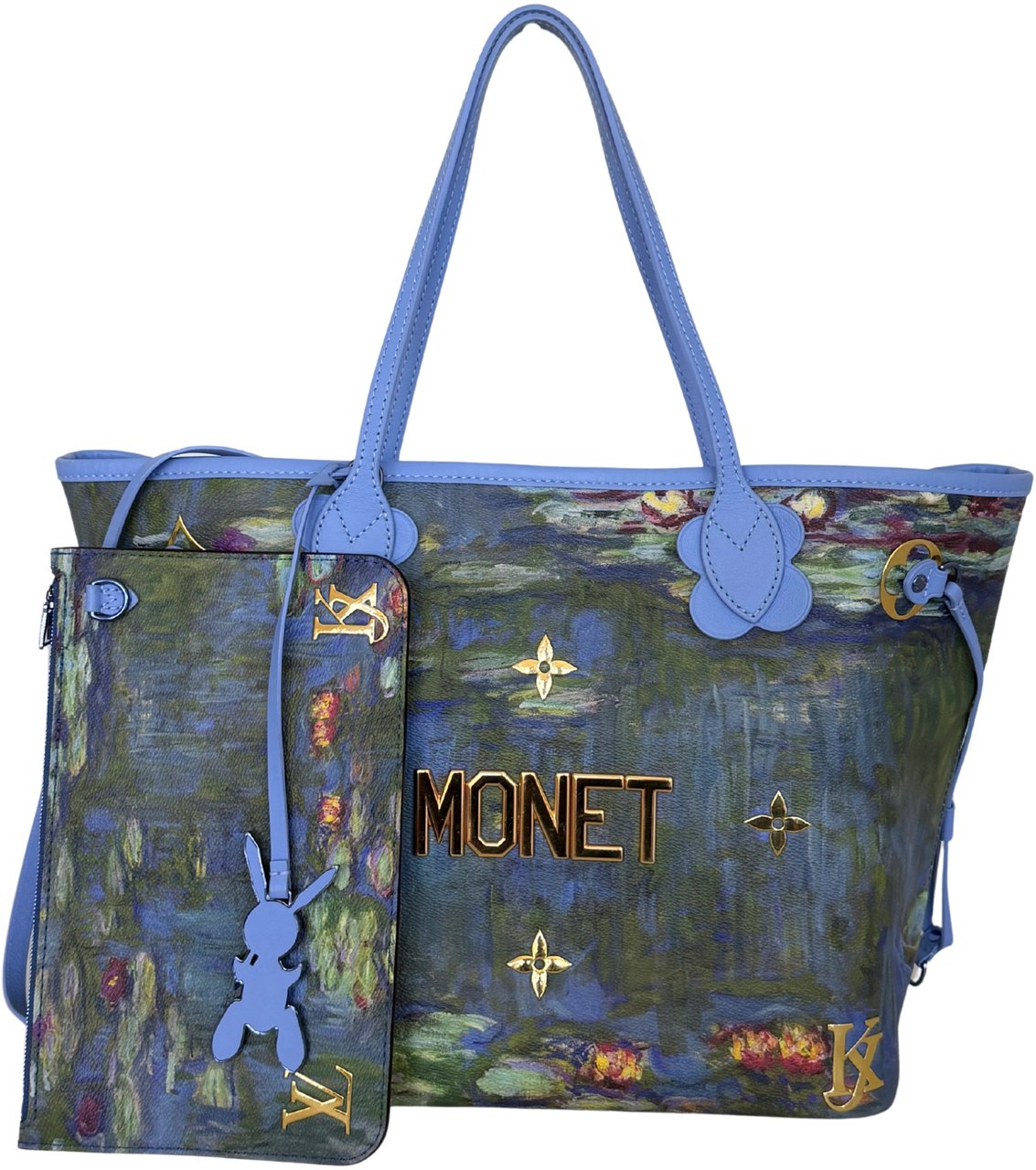 Louis Vuitton Louis Vuitton x Jeff Koons Neverfull MM Masters Monet Full Set / Mint Condition Blauw