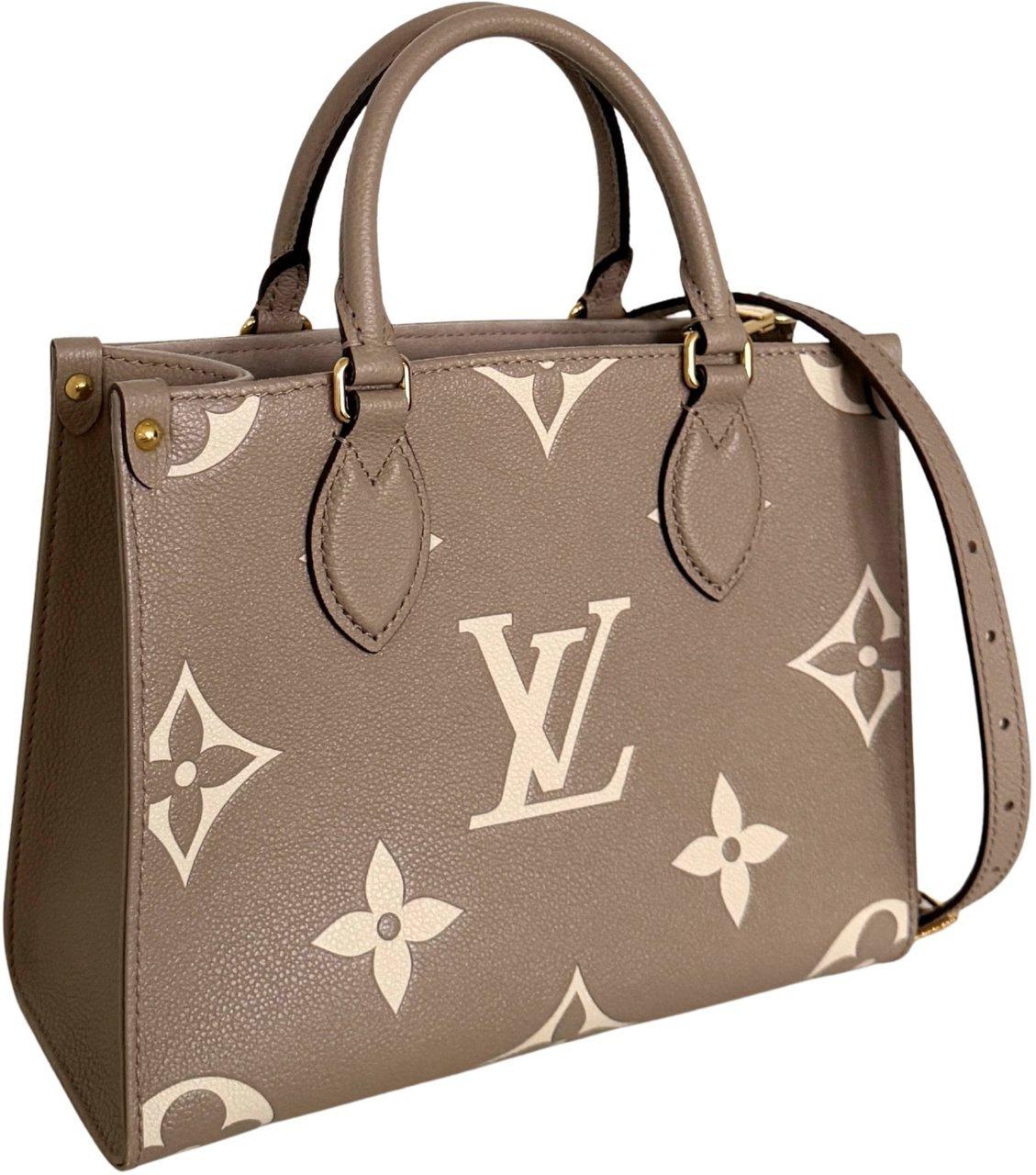 Louis Vuitton OnTheGo PM Monogram Empreinte Tourterelle / Creme Full Set / Very Good Beige