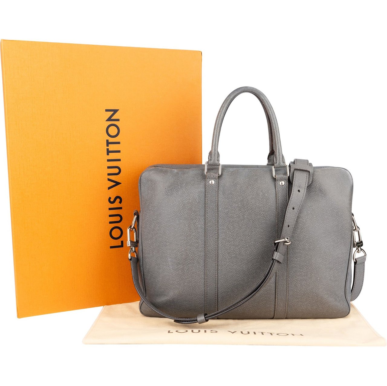 Louis Vuitton Louis Vuitton Grey Taiga Leather Porte-Documents Voyage Handbag Donkergrijs