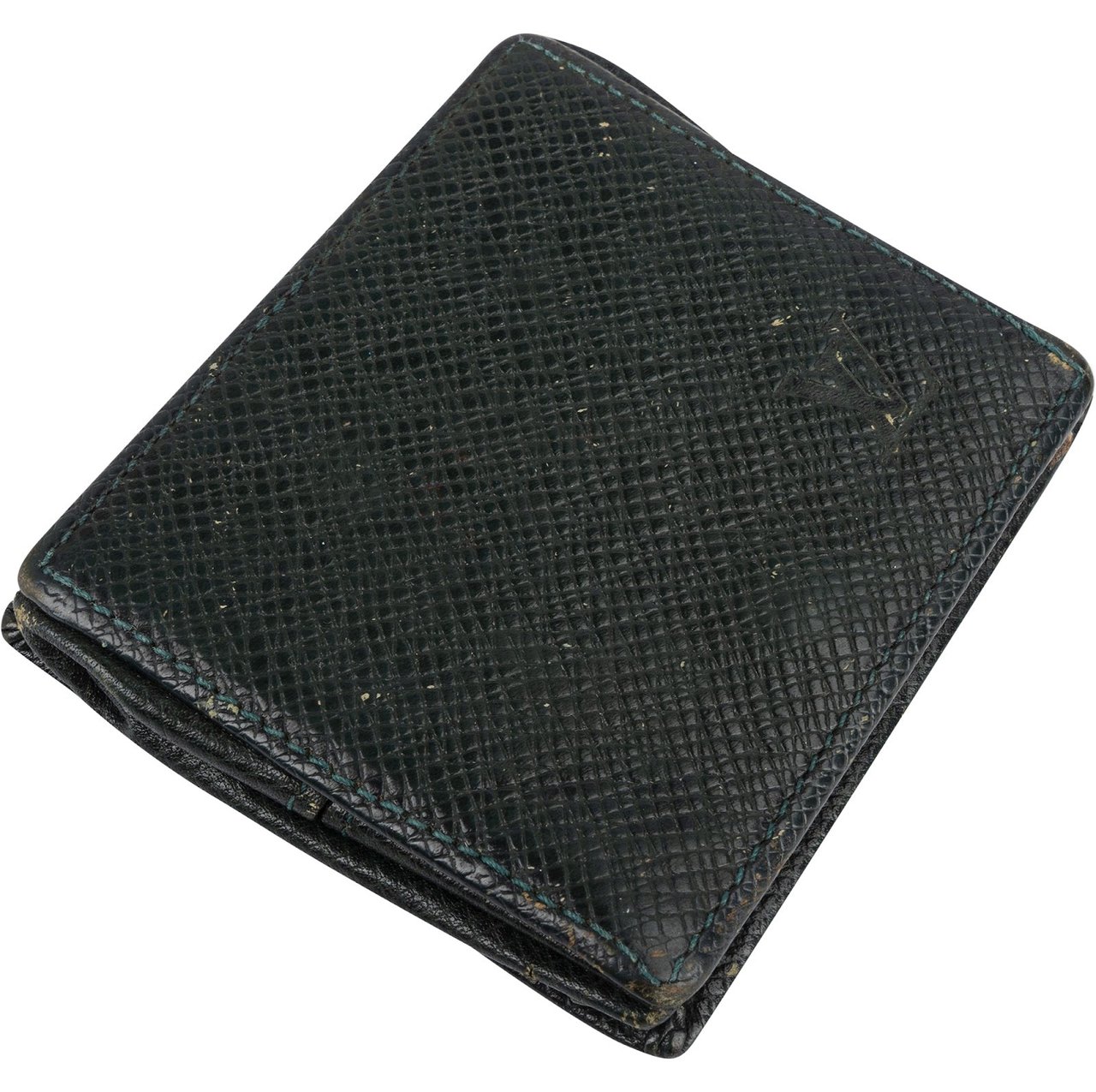 Louis Vuitton Louis Vuitton Green Taiga Leather Coin Wallet Zwart