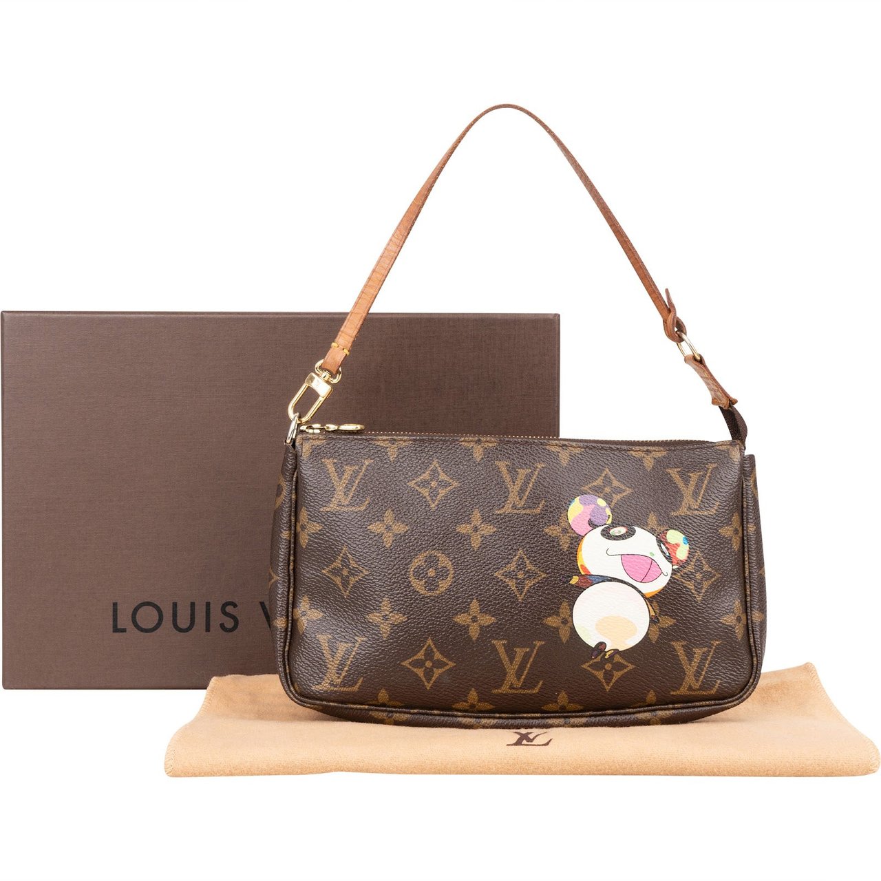 Louis Vuitton Monogram Canvas Limited Edition Takashi Murakami Panda Pochette Accessoires Handbag Bruin