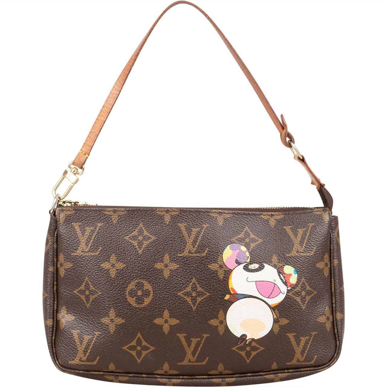 Louis Vuitton Monogram Canvas Limited Edition Takashi Murakami Panda Pochette Accessoires Handbag Bruin