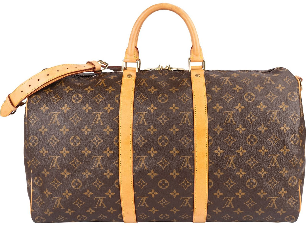 Louis Vuitton Monogram Canvas Keepall 50 Bandoulière Travel Bag Bruin