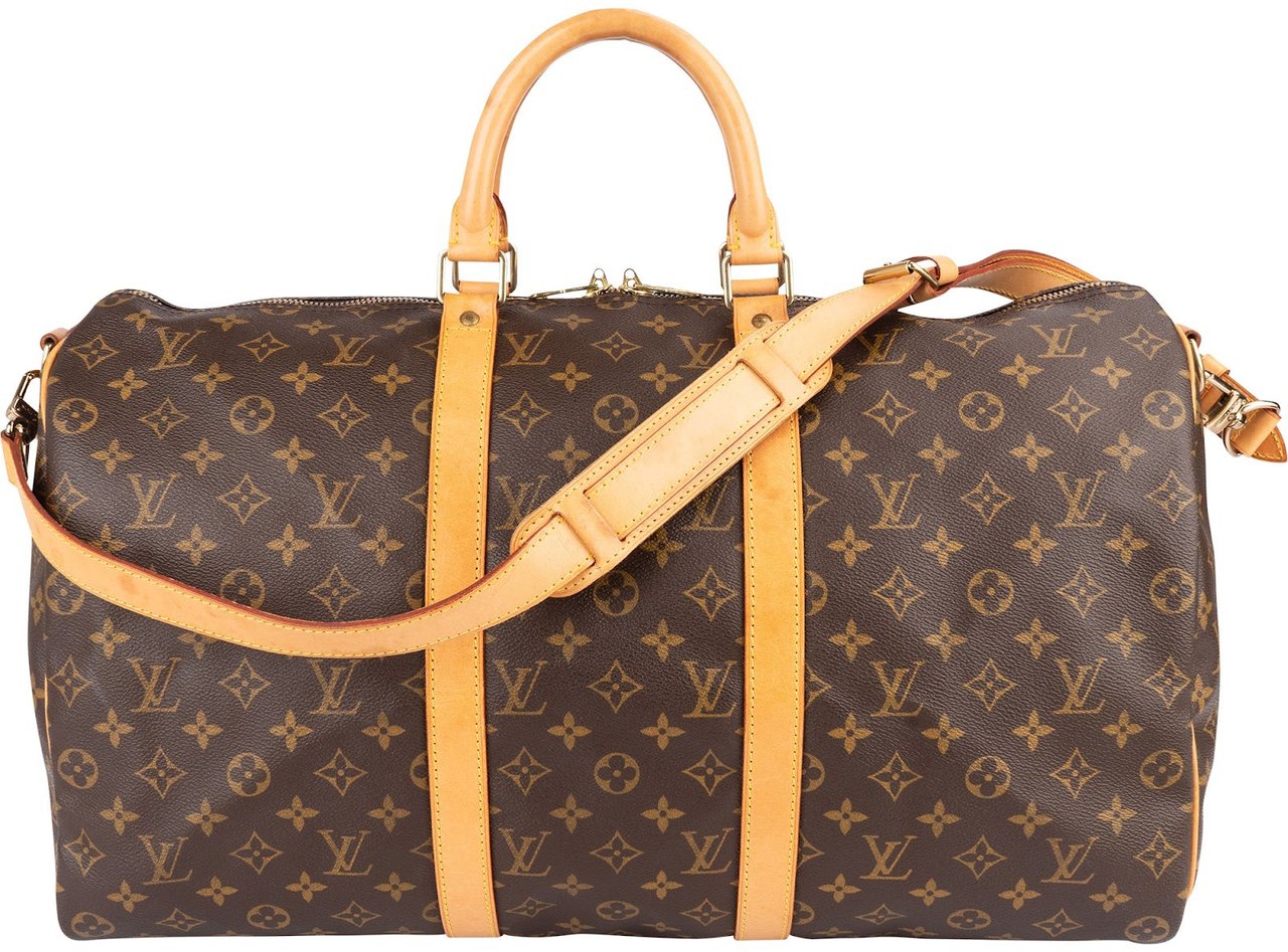 Louis Vuitton Monogram Canvas Keepall 50 Bandoulière Travel Bag Bruin