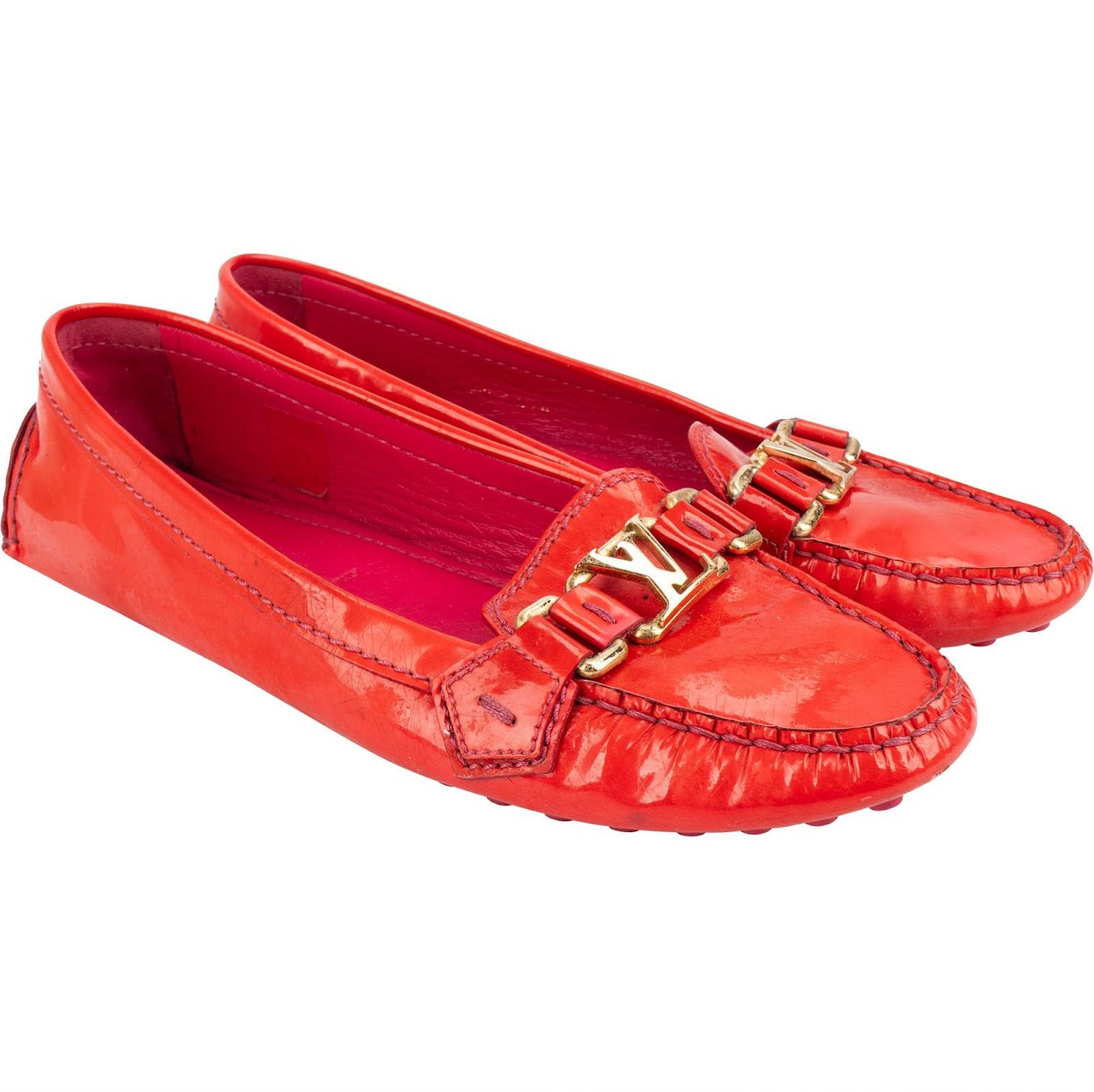 Louis Vuitton Red Vernis Leather Oxford Loafers (37,5) Rood