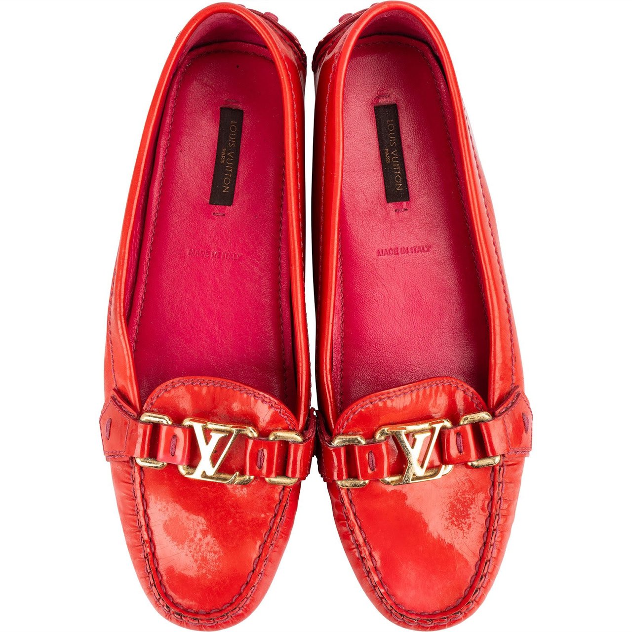 Louis Vuitton Red Vernis Leather Oxford Loafers (37,5) Rood