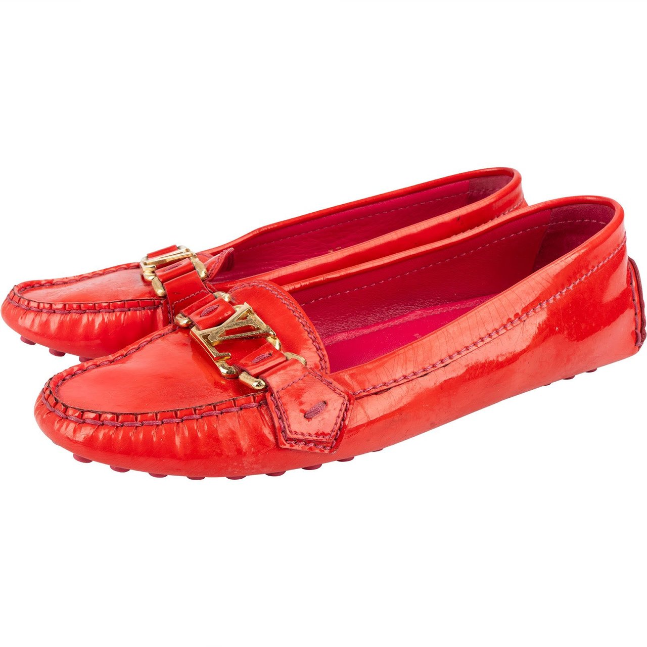 Louis Vuitton Red Vernis Leather Oxford Loafers (37,5) Rood