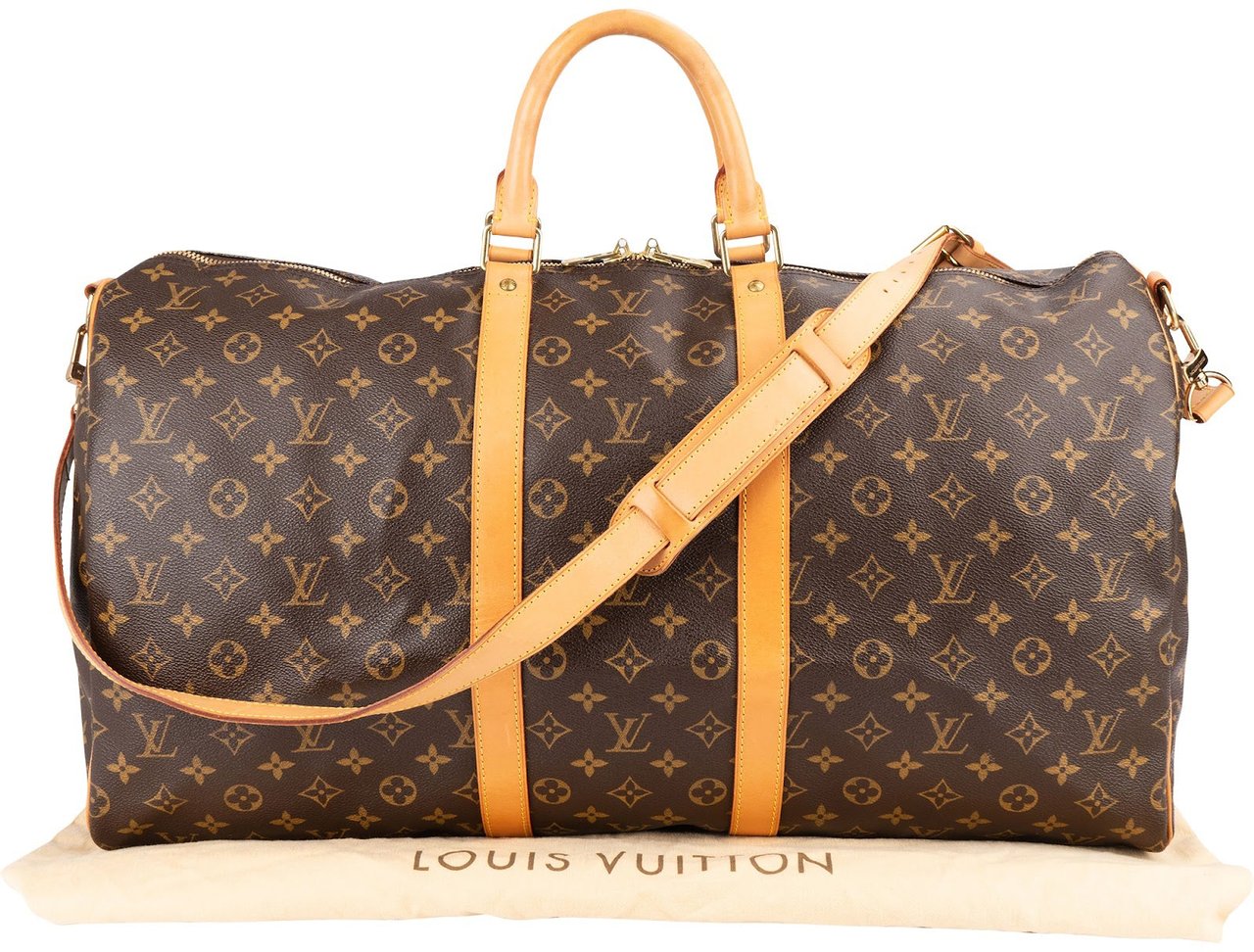 Louis Vuitton Monogram Canvas Keepall 55 Bandoulière Travel Bag Bruin