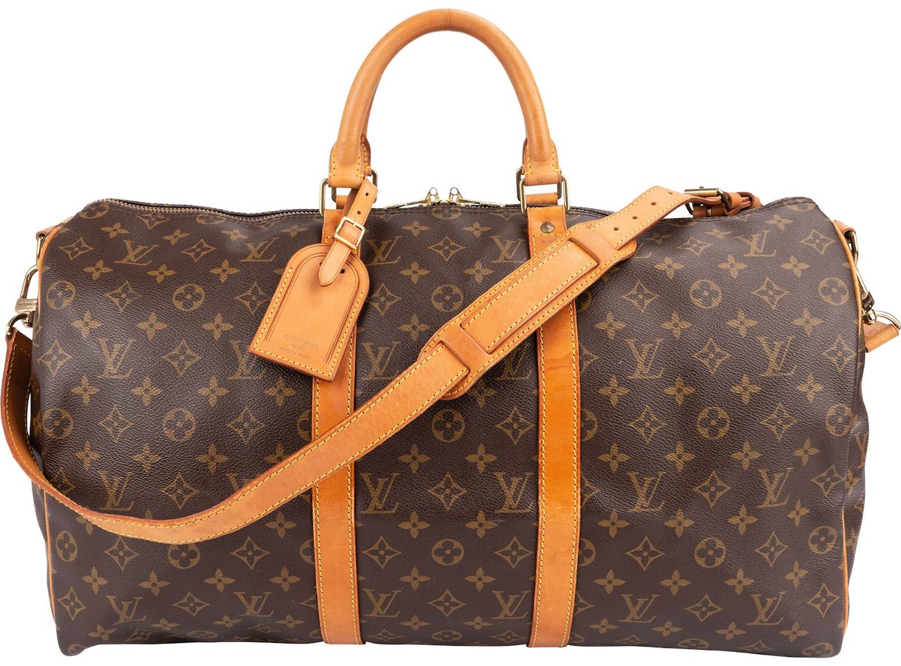 Louis Vuitton Monogram Canvas Keepall 50 Bandoulière Travel Bag Bruin