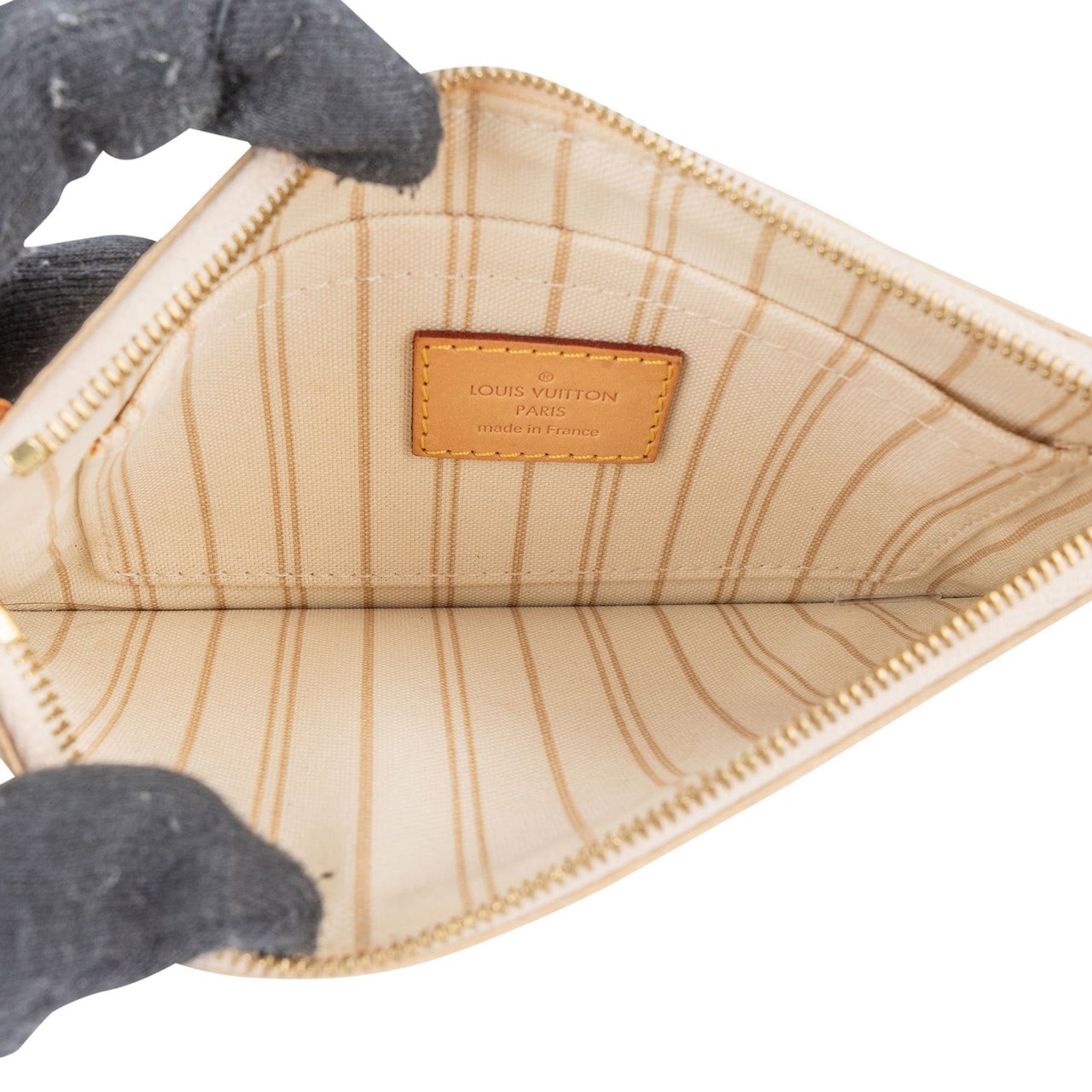 Louis Vuitton Louis Vuitton Monogram Damier Azur Canvas Neverfull Pochette Clutch Beige