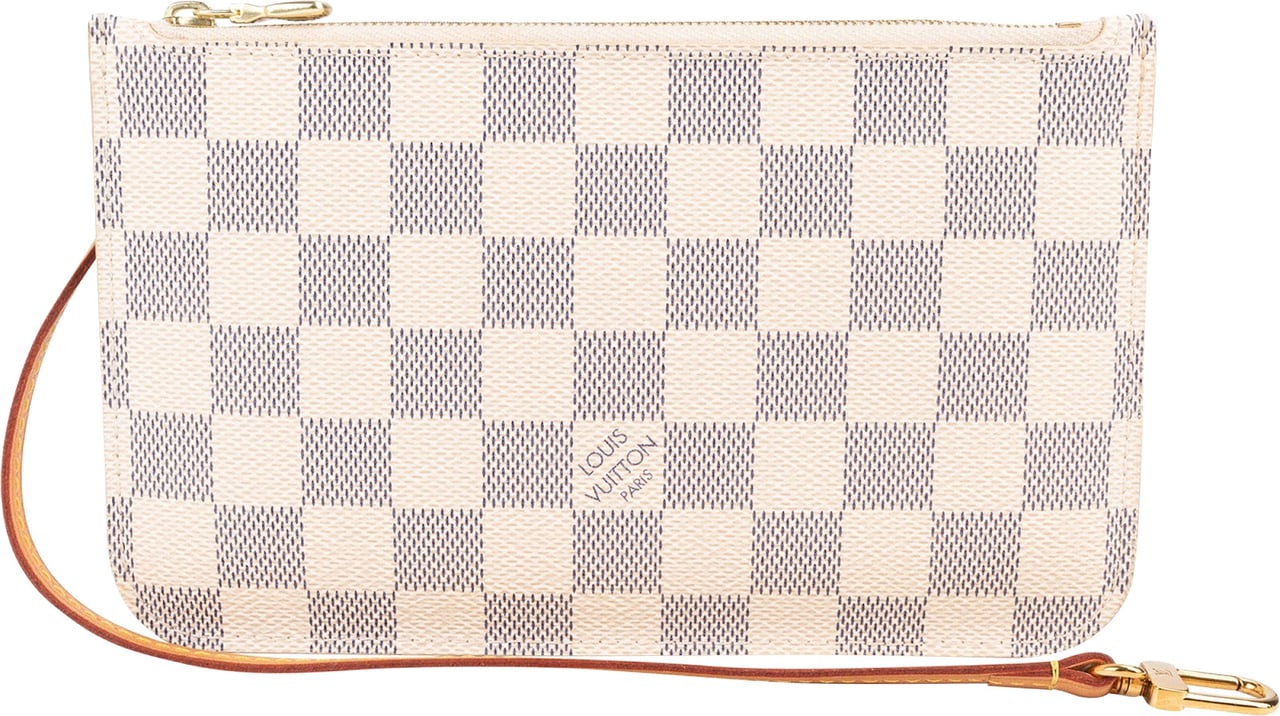 Louis Vuitton Louis Vuitton Monogram Damier Azur Canvas Neverfull Pochette Clutch Beige