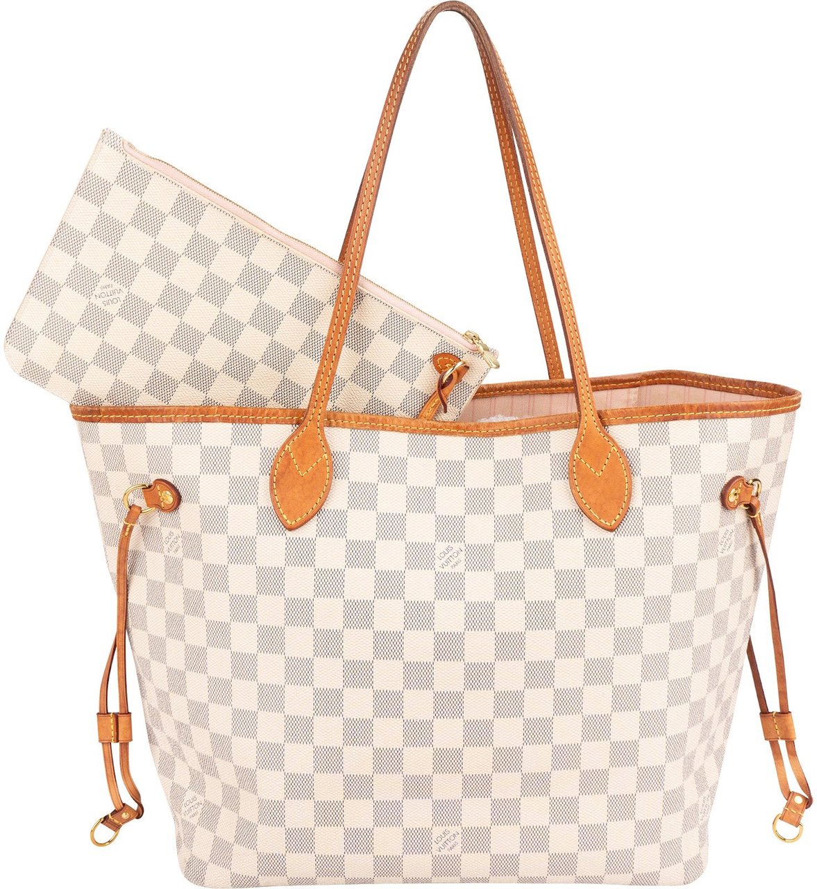 Louis Vuitton Monogram Damier Azur Canvas Neverfull MM Shoulder Bag Wit