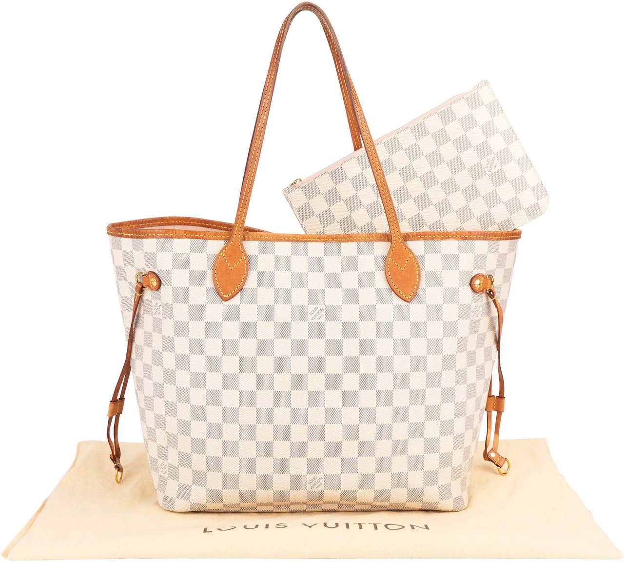 Louis Vuitton Monogram Damier Azur Canvas Neverfull MM Shoulder Bag Wit