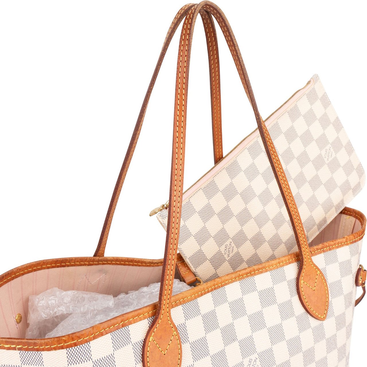 Louis Vuitton Monogram Damier Azur Canvas Neverfull MM Shoulder Bag Wit