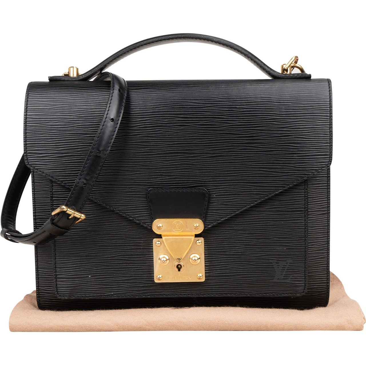 Louis Vuitton Louis Vuitton Noir Epi Leather Monceau Handbag Zwart