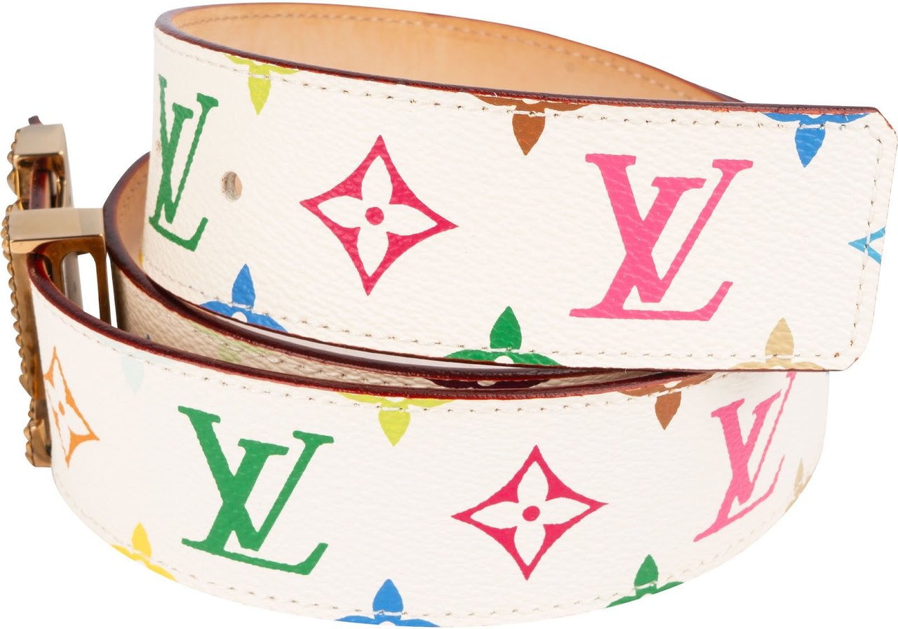 Louis Vuitton Monogram Murakami Multicolor Initiales Studded Pyramide Belt (80 / 32) M6909 Wit