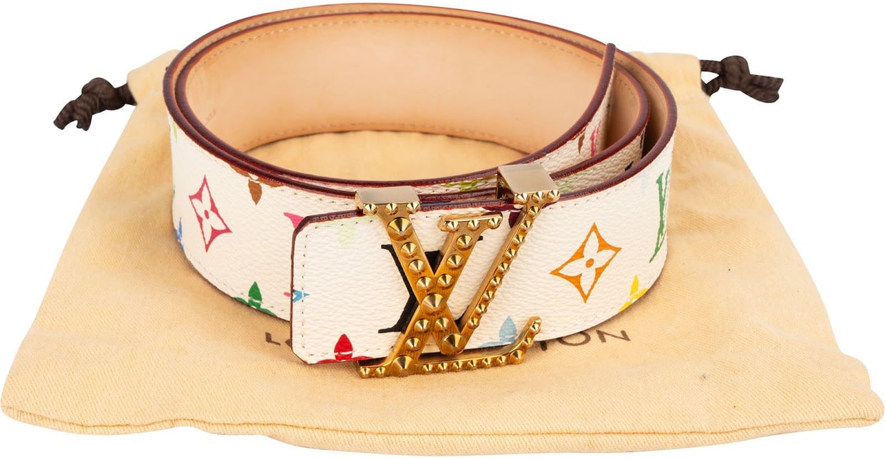 Louis Vuitton Monogram Murakami Multicolor Initiales Studded Pyramide Belt (80 / 32) M6909 Wit