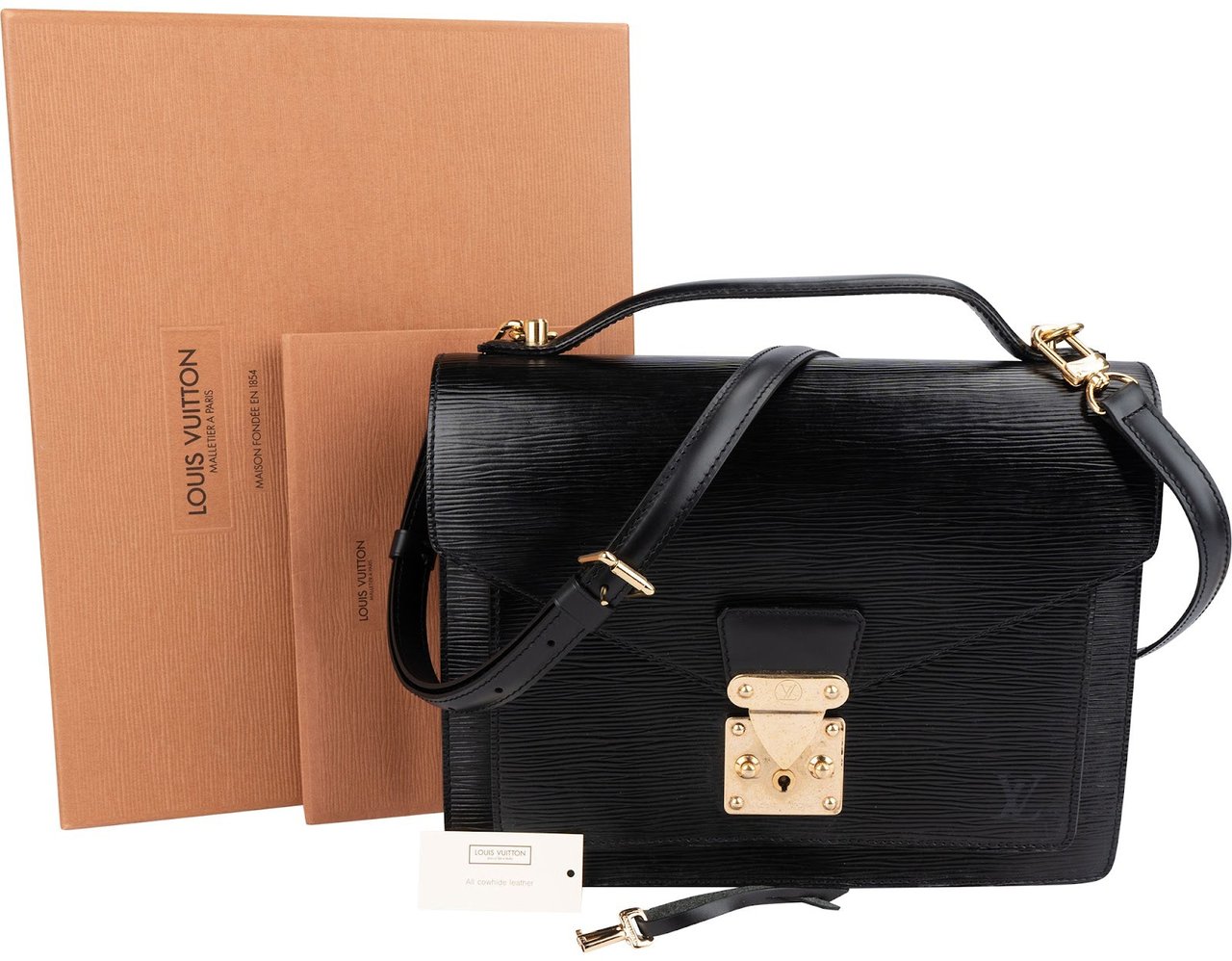 Louis Vuitton Louis Vuitton Noir Epi Leather Monceau Handbag Zwart