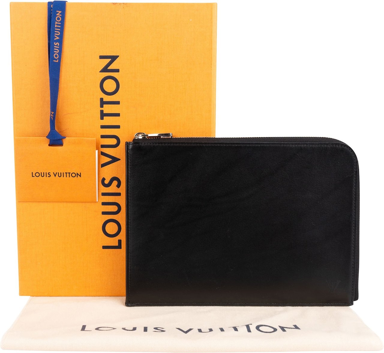 Louis Vuitton Noir Leather Pochette Jour PM Clutch Zwart
