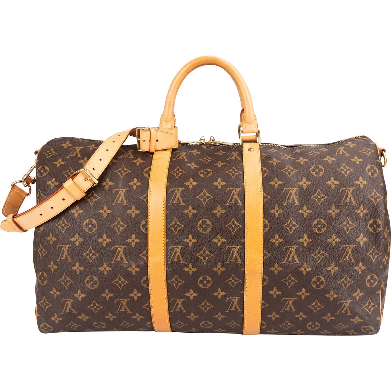 Louis Vuitton Monogram Canvas Keepall 50 Bandoulière Travel Bag Bruin