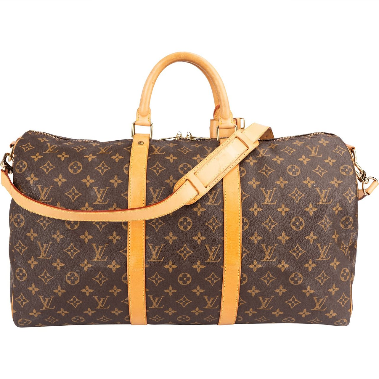 Louis Vuitton Monogram Canvas Keepall 50 Bandoulière Travel Bag Bruin
