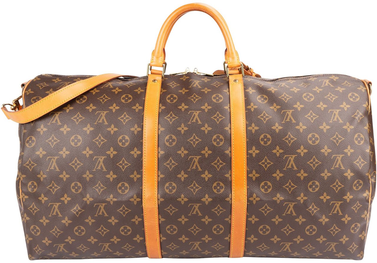 Louis Vuitton Monogram Canvas Keepall 60 Bandoulière Travel Bag Bruin