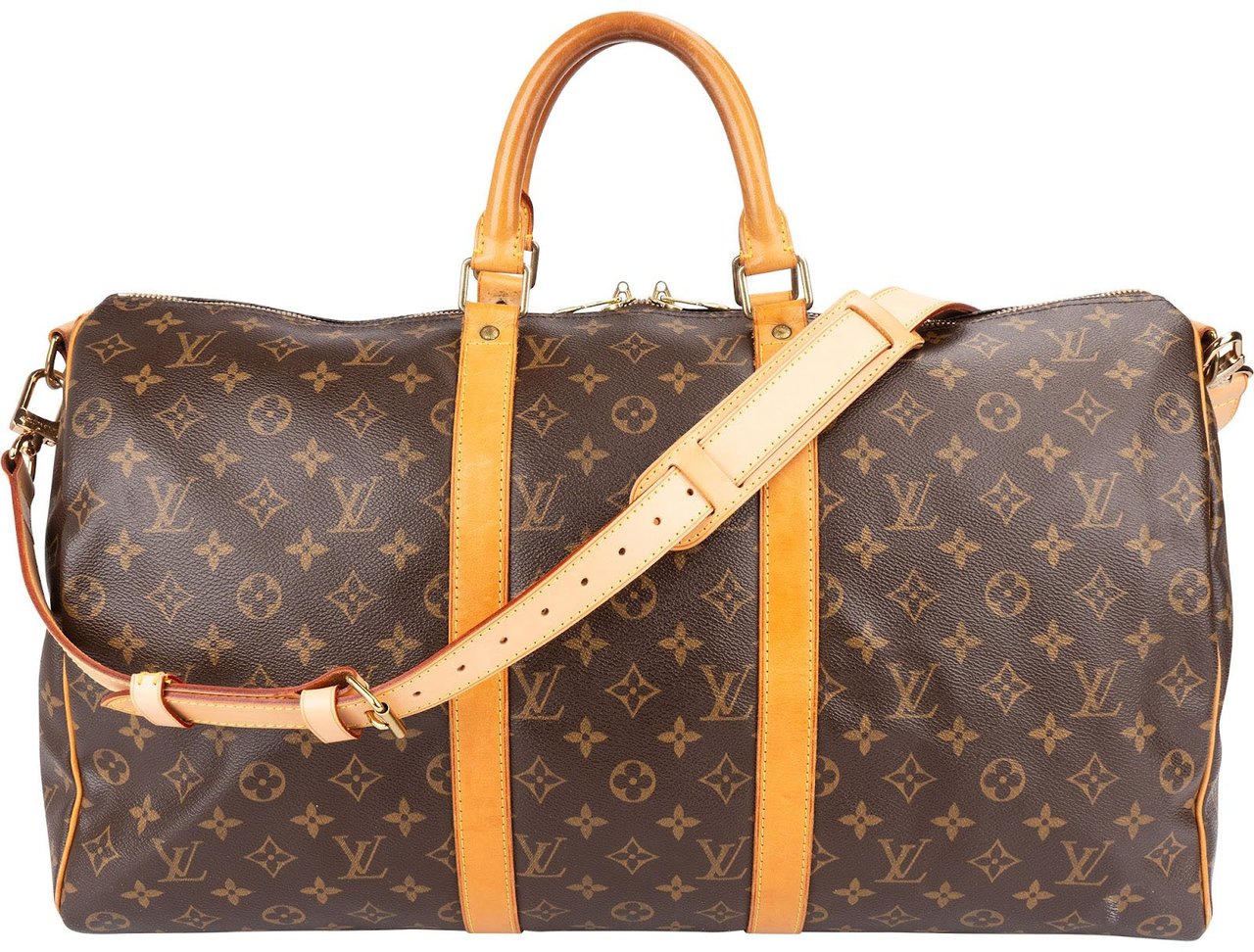 Louis Vuitton Monogram Canvas Keepall 50 Bandoulière Travel Bag Bruin