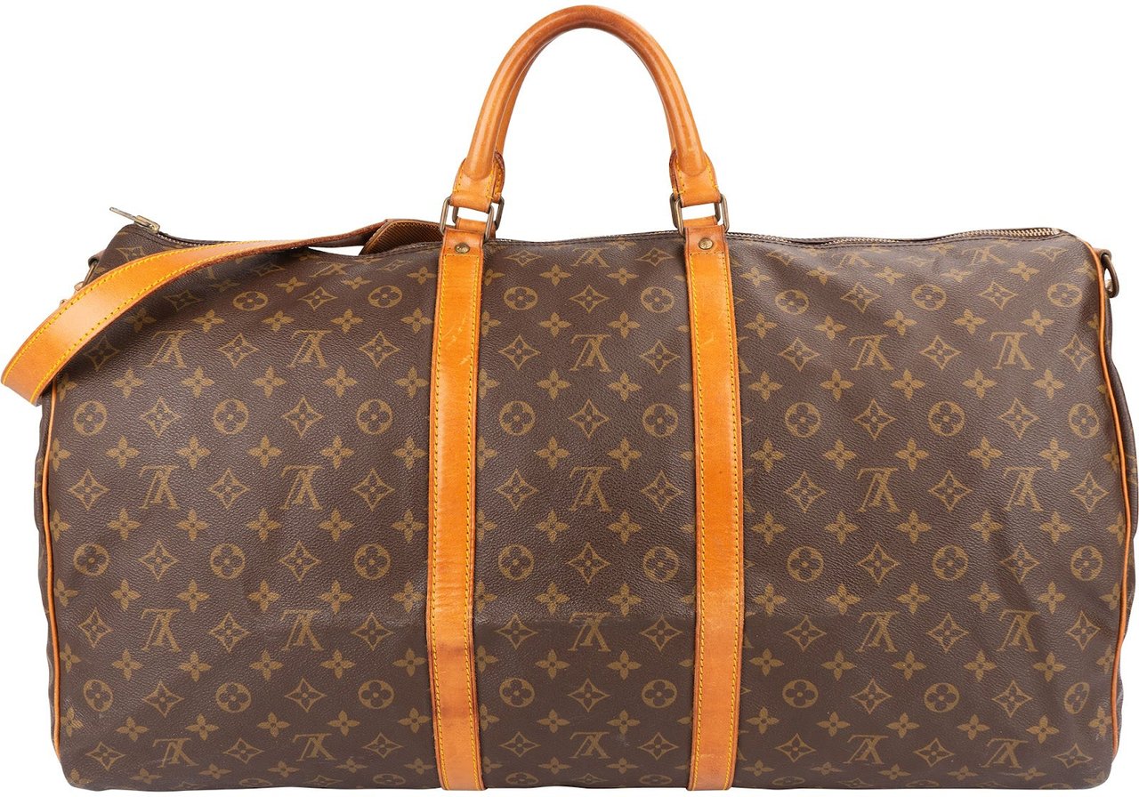 Louis Vuitton Monogram Canvas Keepall 60 Bandoulière Travel Bag Bruin