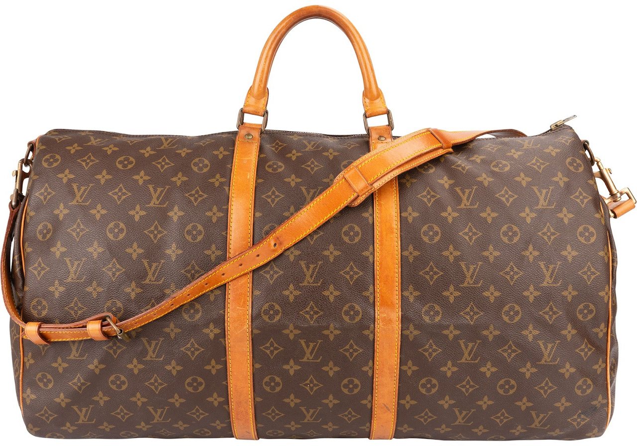Louis Vuitton Monogram Canvas Keepall 60 Bandoulière Travel Bag Bruin