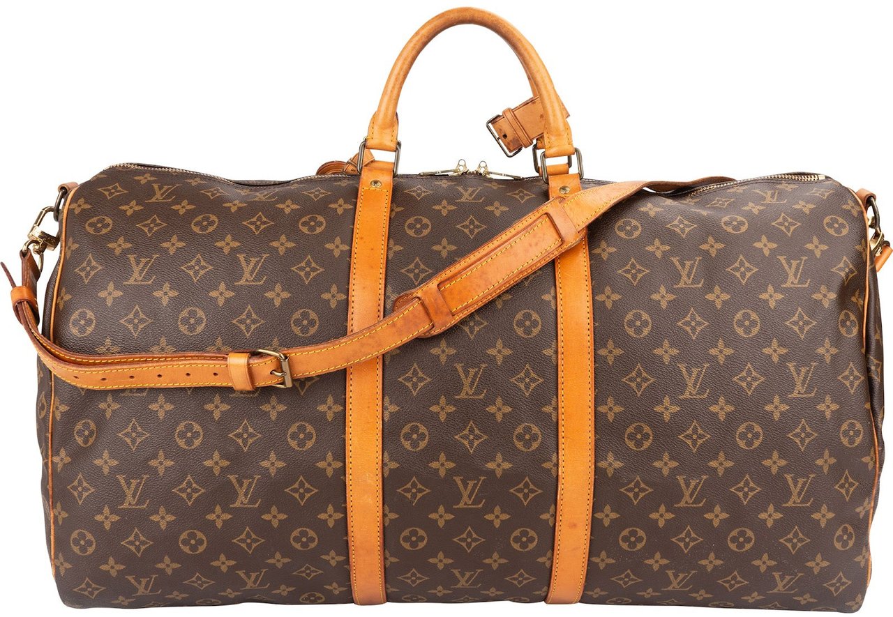 Louis Vuitton Monogram Canvas Keepall 60 Bandoulière Travel Bag Bruin