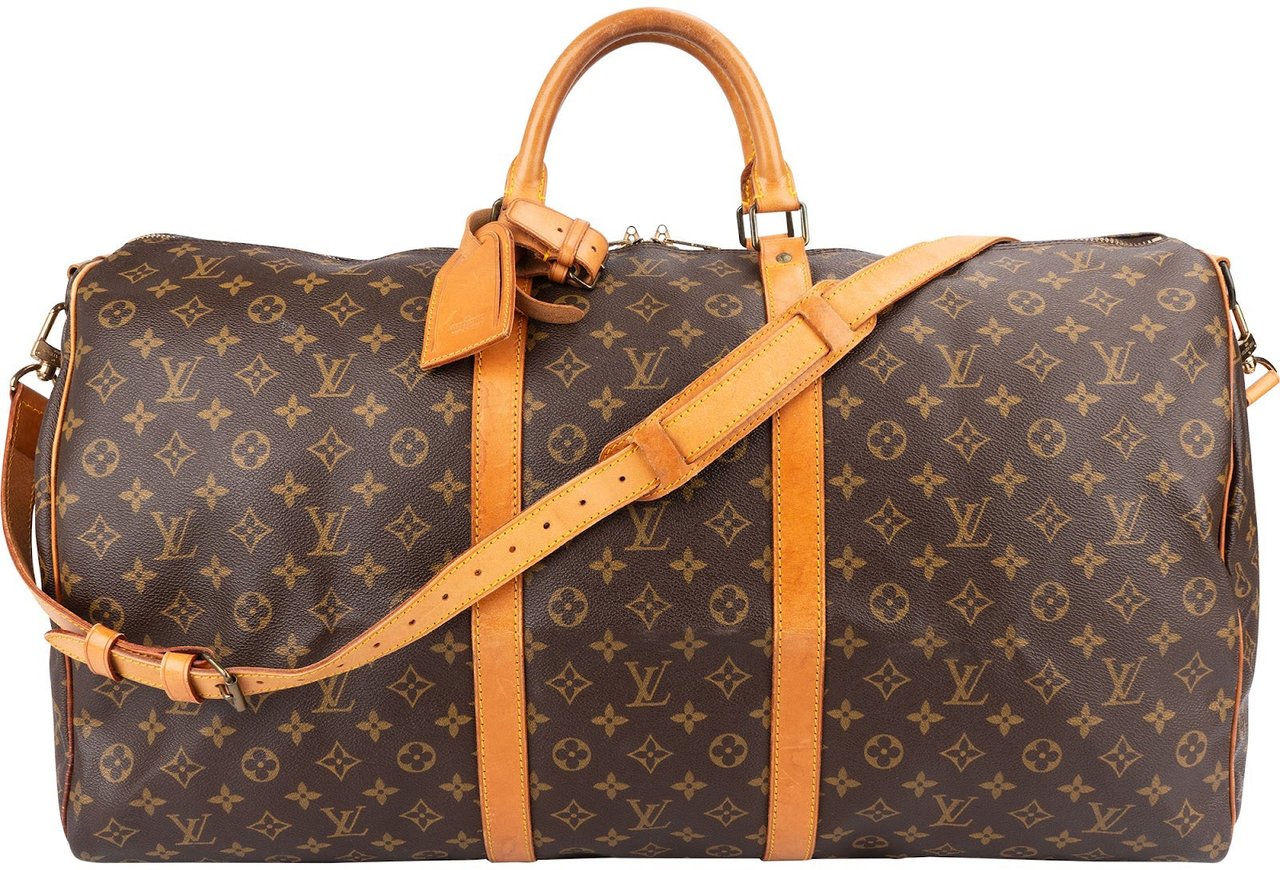 Louis Vuitton Monogram Canvas Keepall 60 Bandoulière Travel Bag Bruin