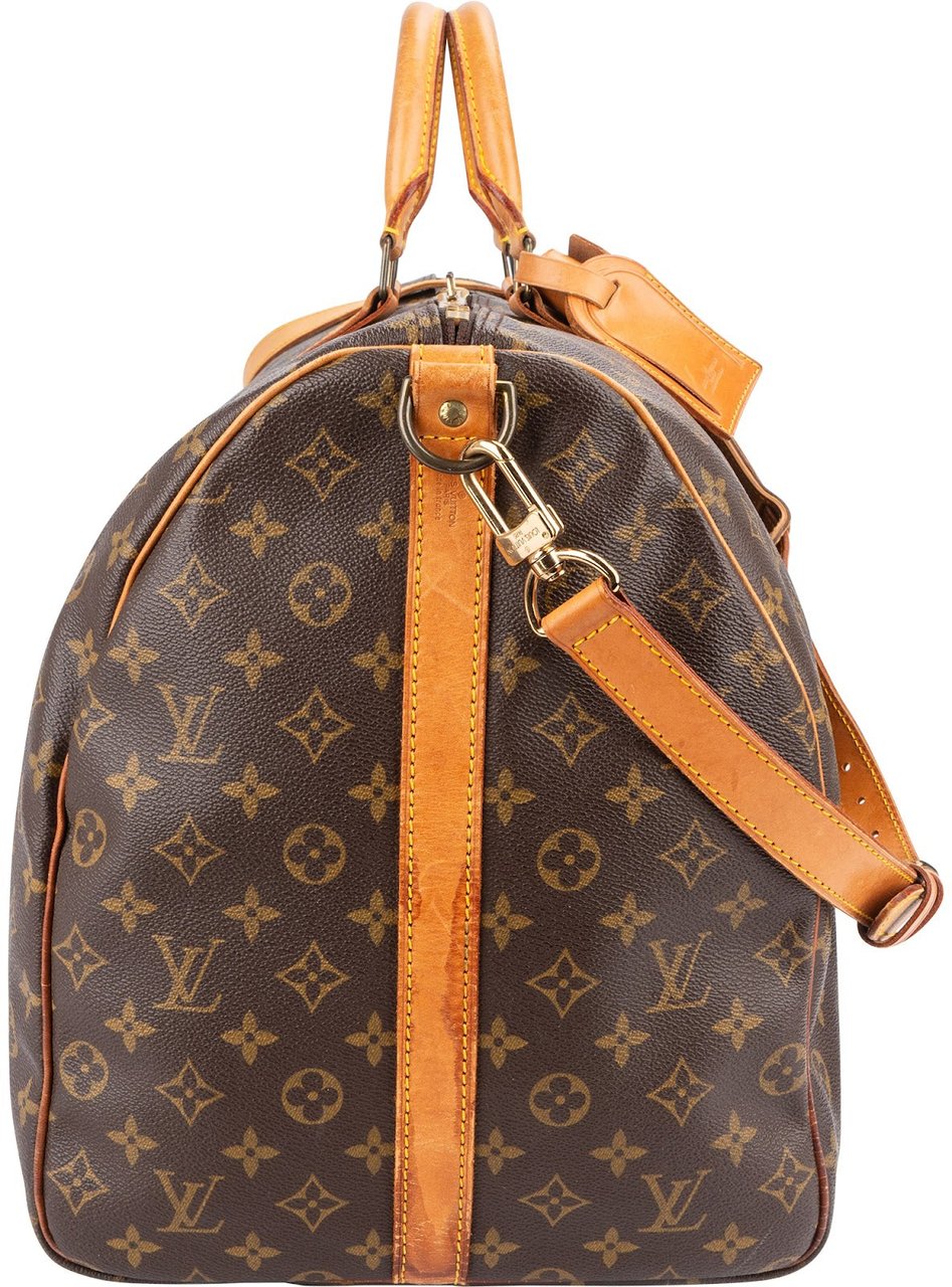 Louis Vuitton Monogram Canvas Keepall 60 Bandoulière Travel Bag Bruin