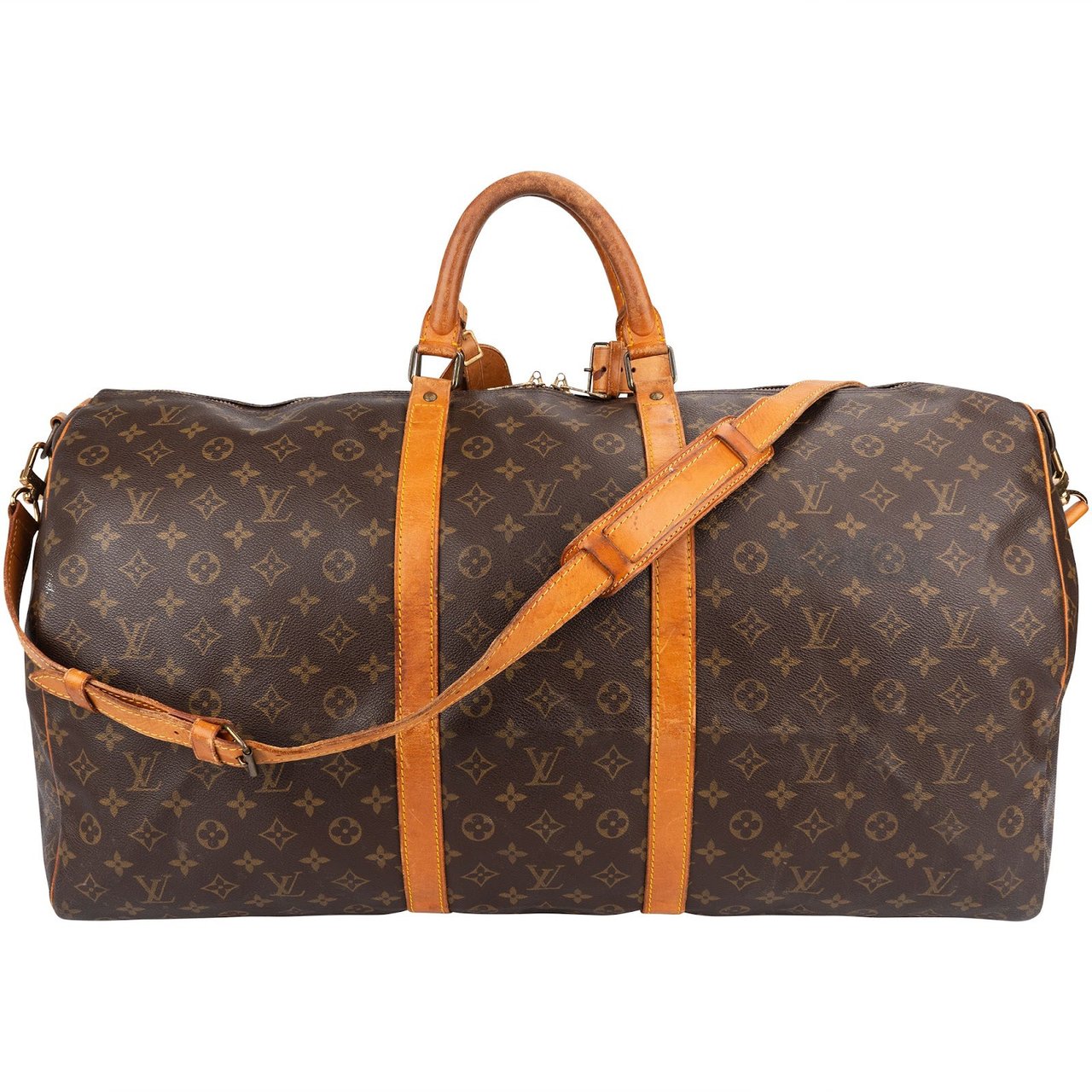 Louis Vuitton Monogram Canvas Keepall 60 Bandoulière Travel Bag Bruin