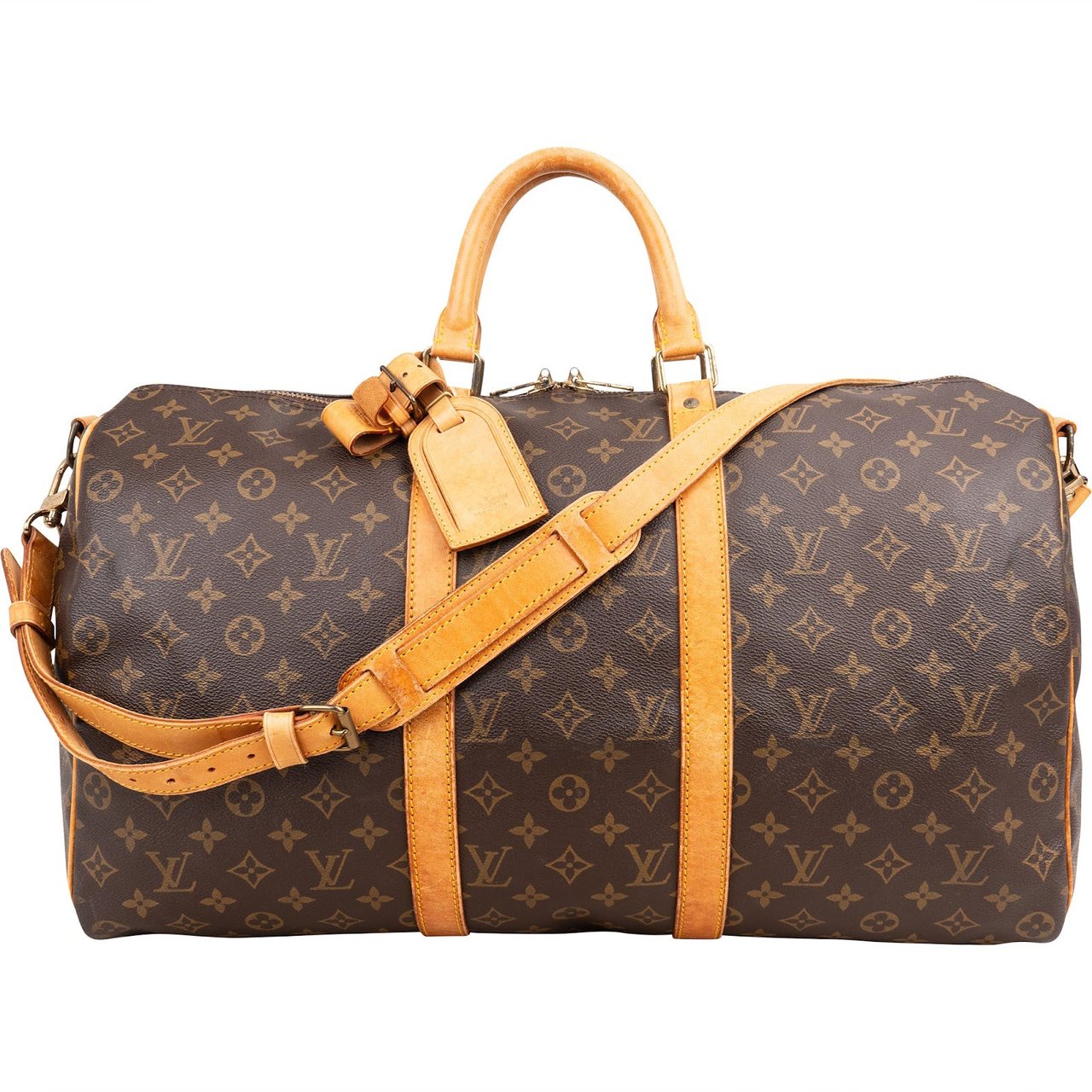 Louis Vuitton Monogram Canvas Keepall 50 Bandoulière Travel Bag Bruin