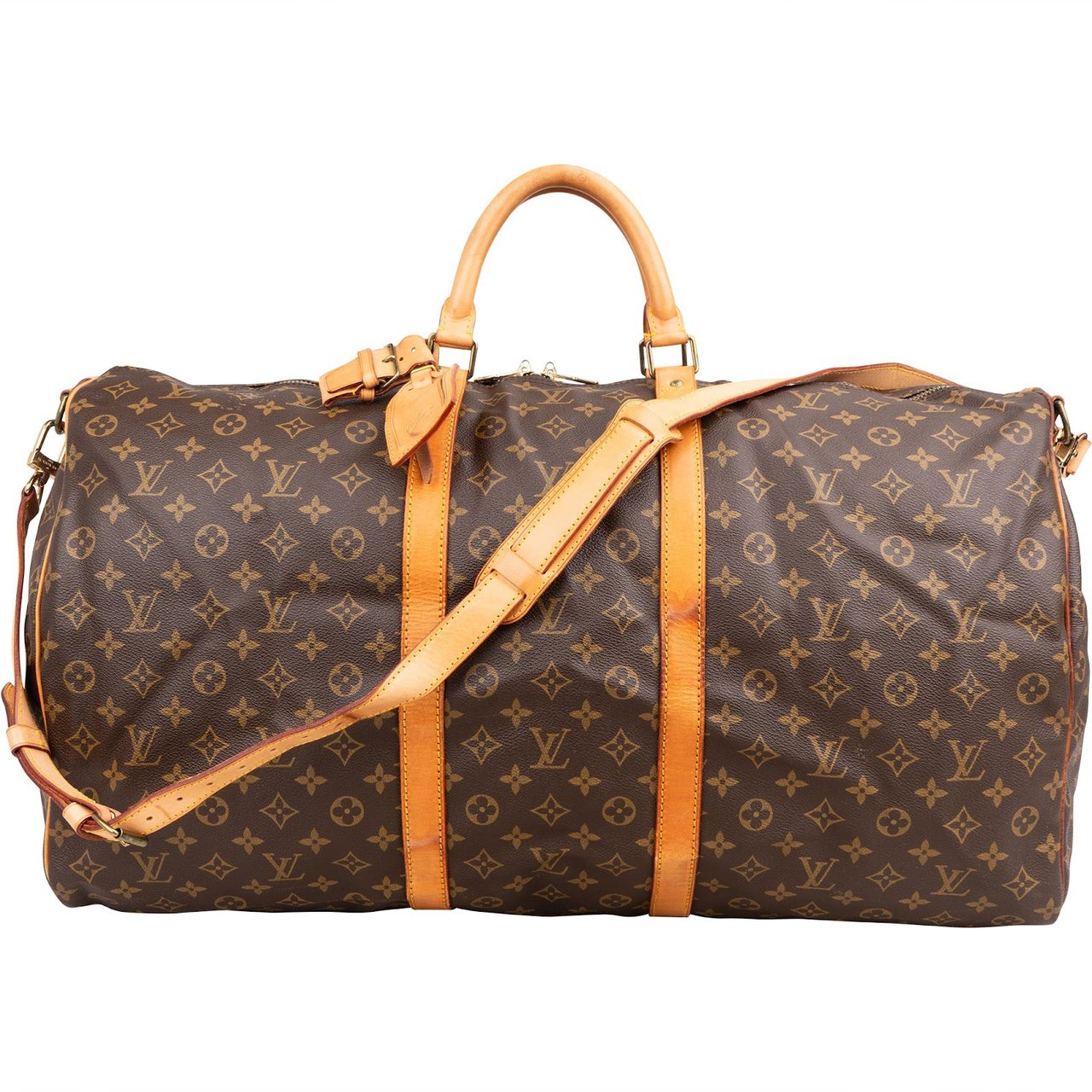 Louis Vuitton Monogram Canvas Keepall 60 Bandoulière Travel Bag Bruin