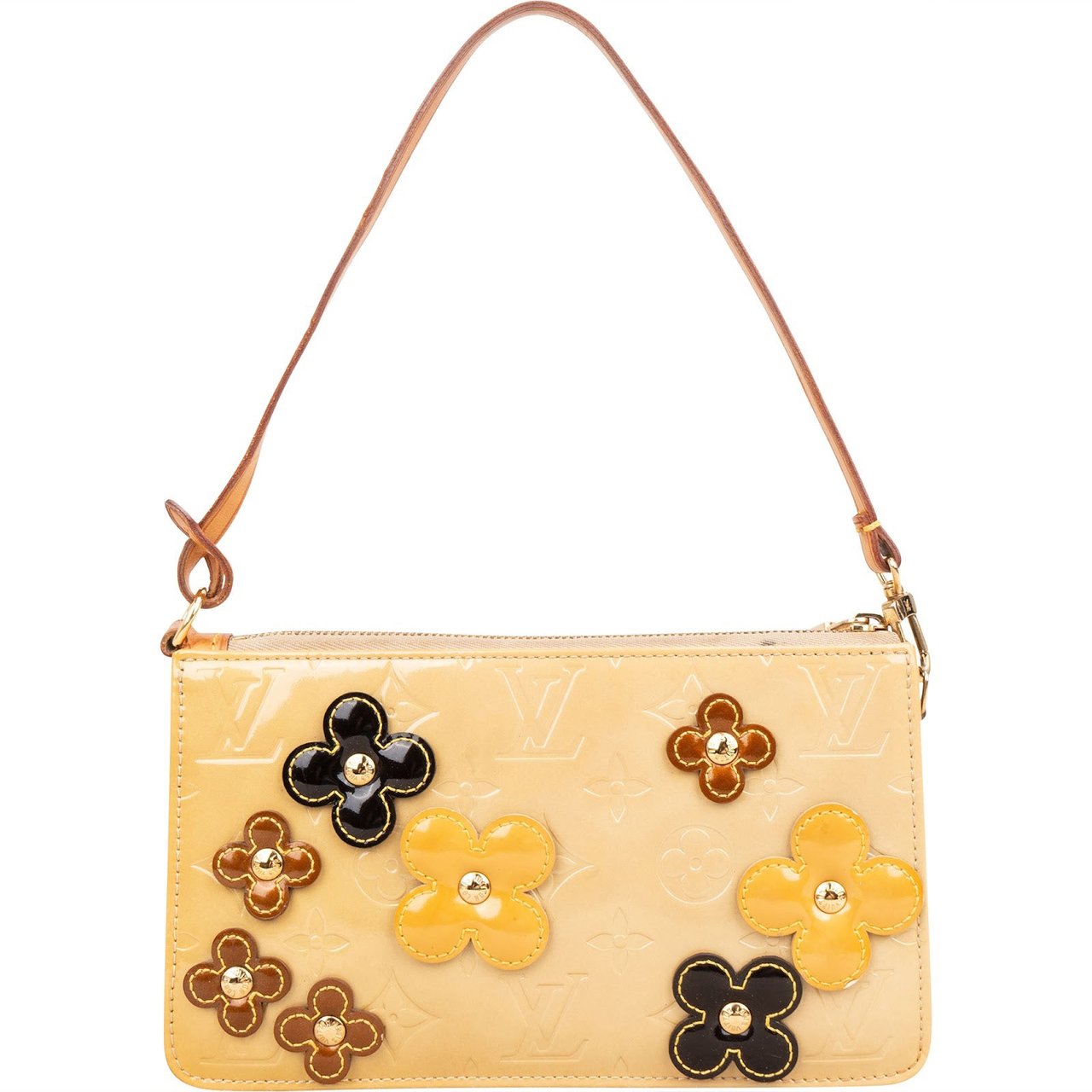 Louis Vuitton Louis Vuitton Monogram Vernis Fleurs Pochette Accessoires Handbag Beige