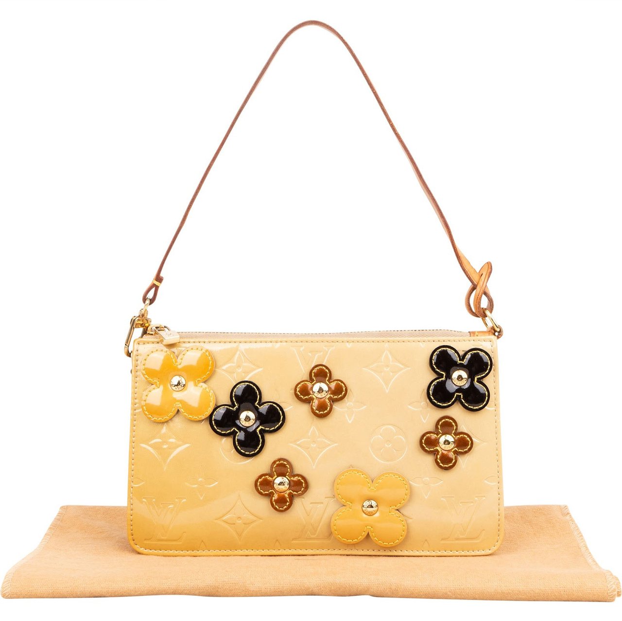 Louis Vuitton Louis Vuitton Monogram Vernis Fleurs Pochette Accessoires Handbag Beige