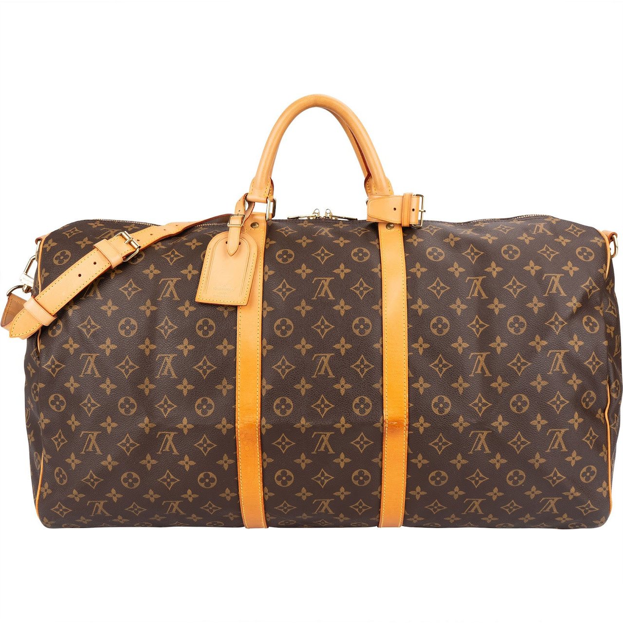 Louis Vuitton Monogram Canvas Keepall 60 Bandoulière Travel Bag Bruin