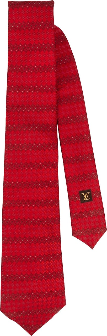 Louis Vuitton Striped Monogram Pattern Silk Tie Krawatte Rood