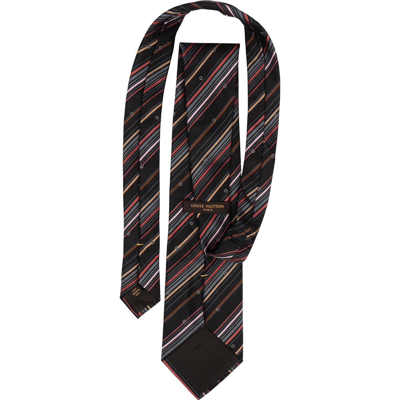 Louis Vuitton Striped Monogram Pleasing Flower Silk Tie Krawatte Zwart