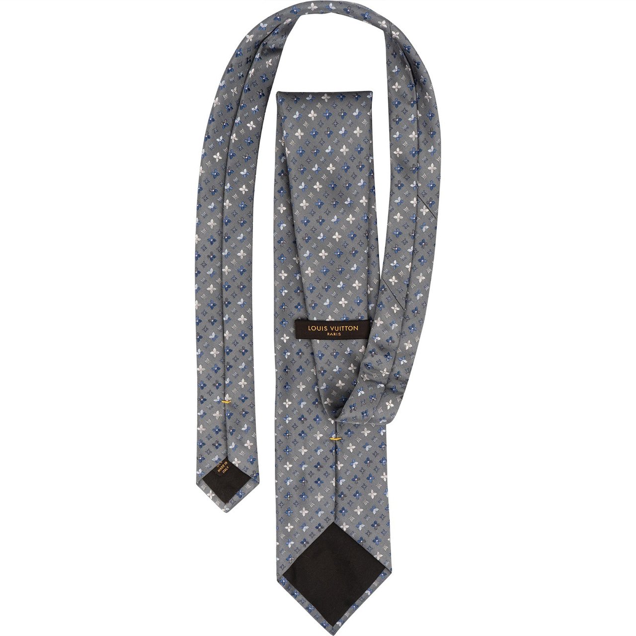Louis Vuitton Monogram Flower Pattern Silk Tie Krawatte Donkergrijs