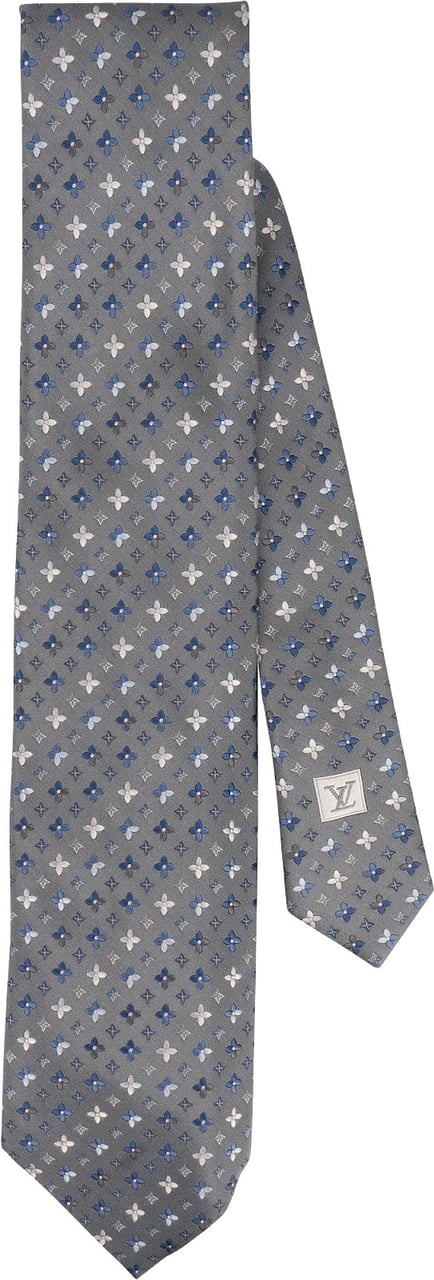 Louis Vuitton Monogram Flower Pattern Silk Tie Krawatte Donkergrijs